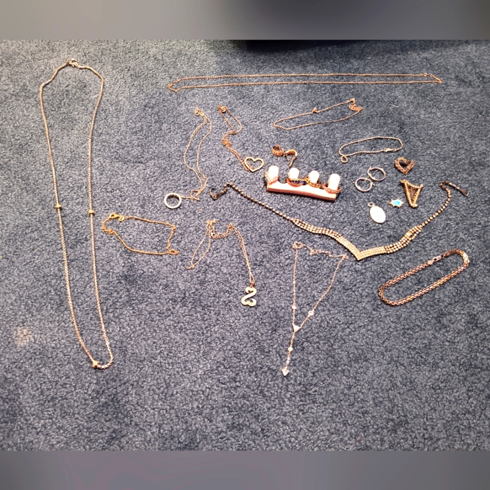 Costume jewelry bundle includes vintage wooden jewelry box.